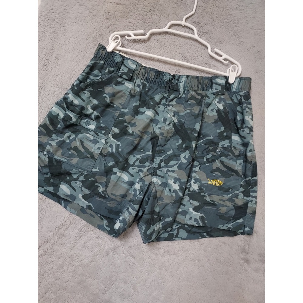 AFTCO Shorts Mens 44 Hybrid Camo Fishing Blue Camouflage Elastic Waist Boating
